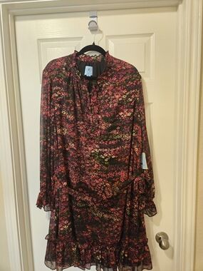 CeCe Black Floral Mini Dress with Pink and Yellow Accents